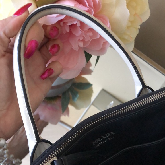 PRADA Leather Black/ White GRACE LUX 1BA175 Tote - Picture 13 of 14